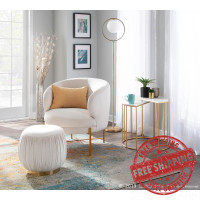 Lumisource OT-RUCHED AUVCR Ruched Contemporary Ottoman in Gold Metal and Cream Velvet